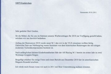 AH Racing Dankes-Brief aus 2011